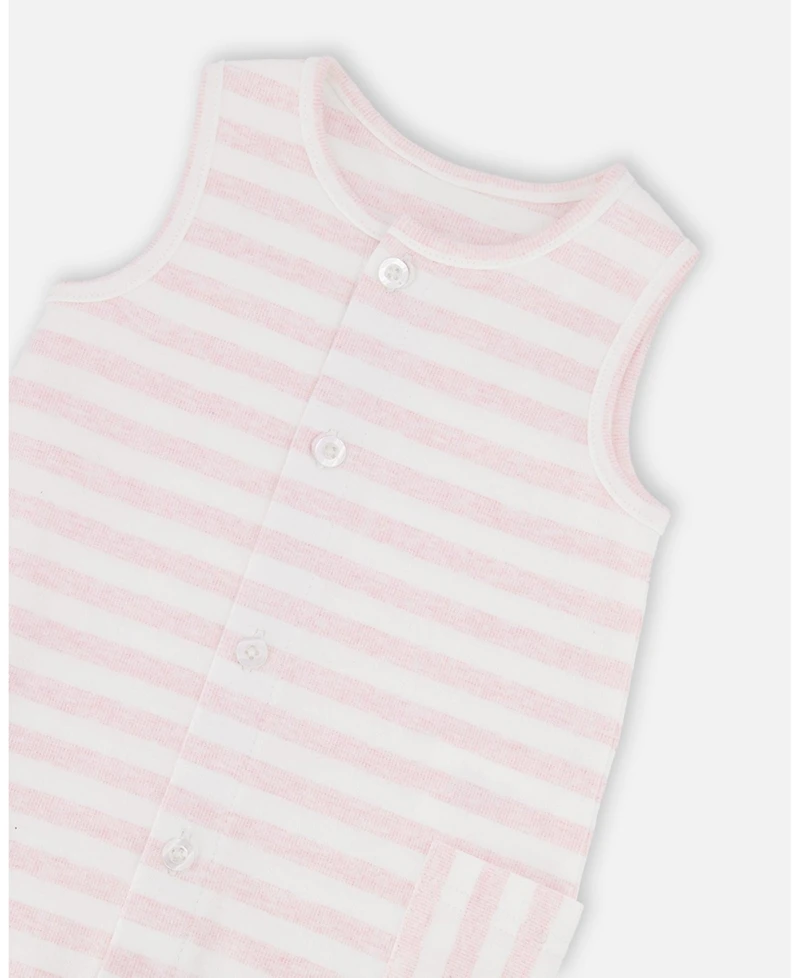 Deux par Baby Boys Cotton Striped Romper White and Pink Stripes