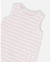 Deux par Baby Boys Cotton Striped Romper White and Pink Stripes