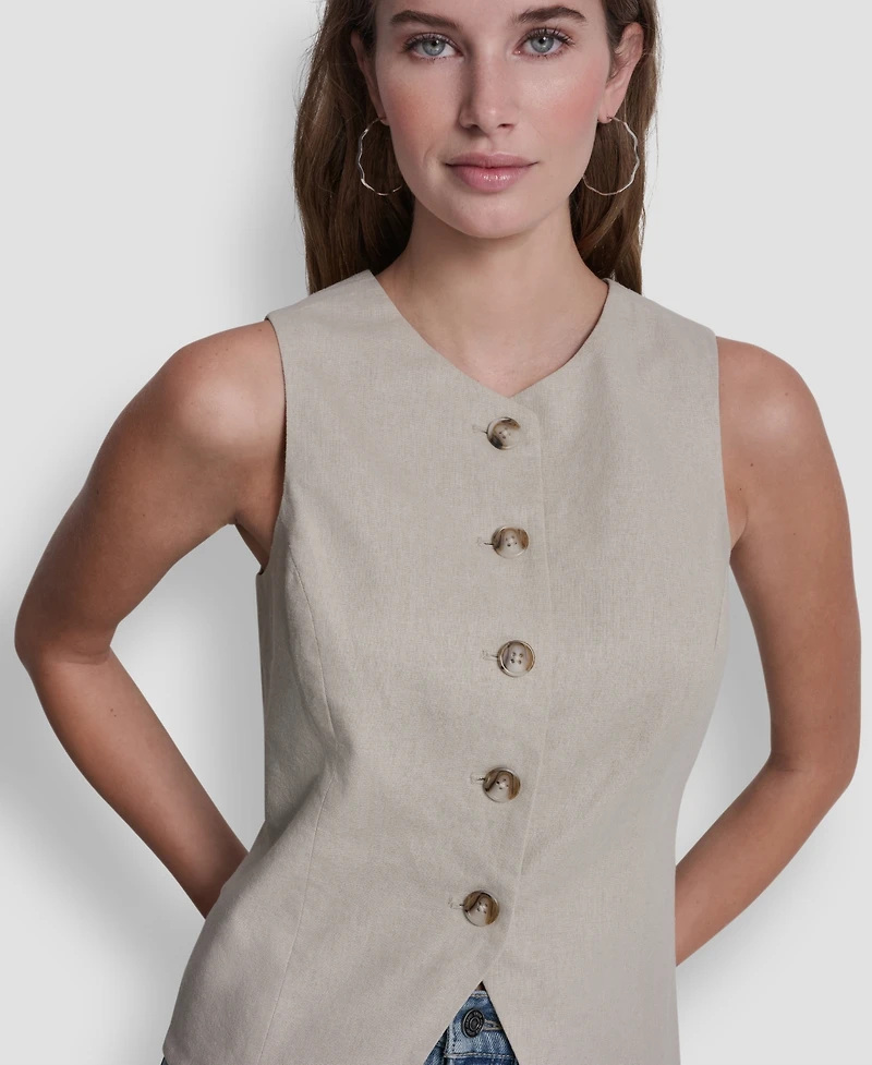 Dkny Jeans Women's Crewneck Button-Front Vest