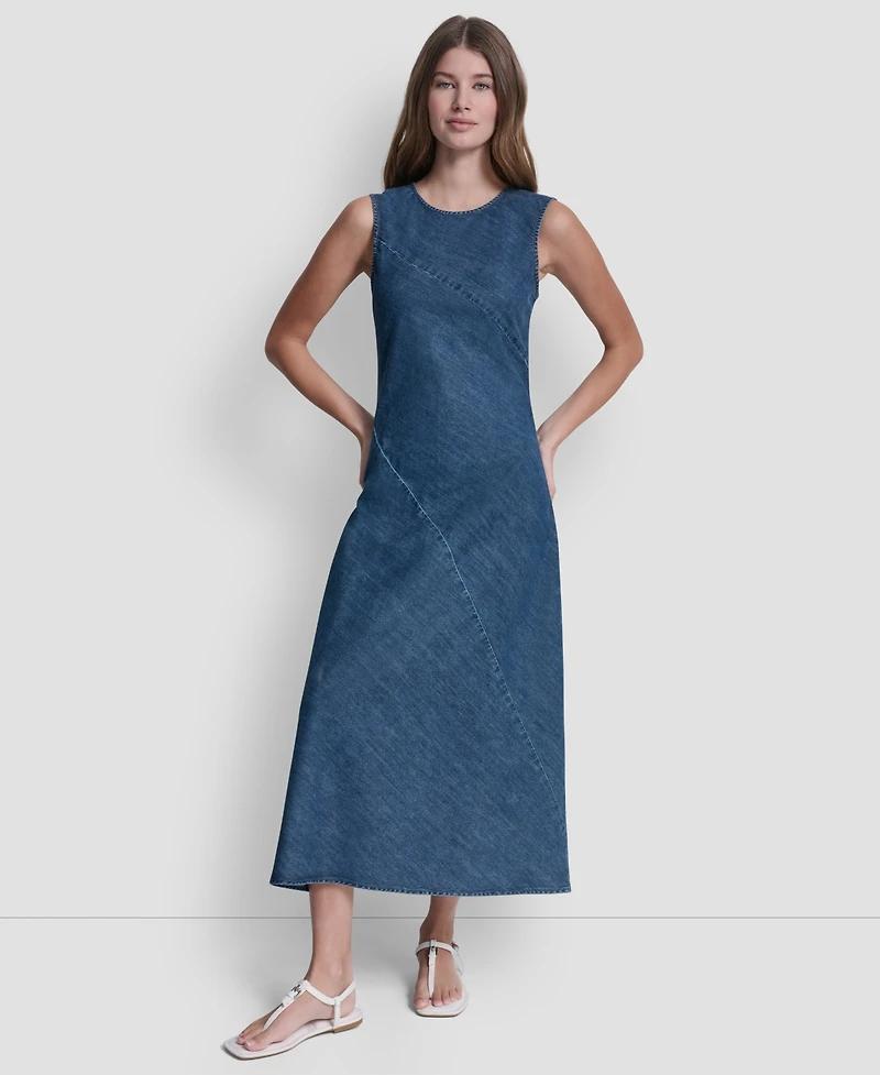 Dkny Jeans Women's Sleeveless Crewneck Bias Cut Dress