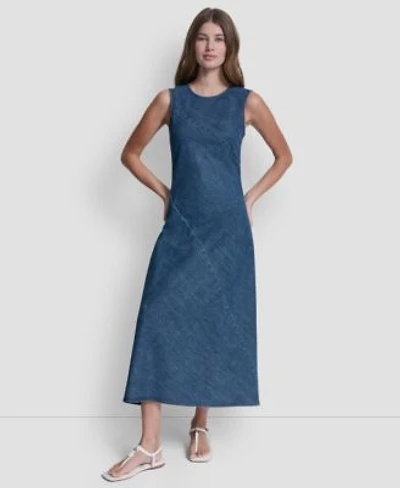 Dkny Jeans Womens Sleeveless Crewneck Bias Cut Dress