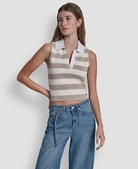 Dkny Jeans Women's Striped Sleeveless Polo Sweater