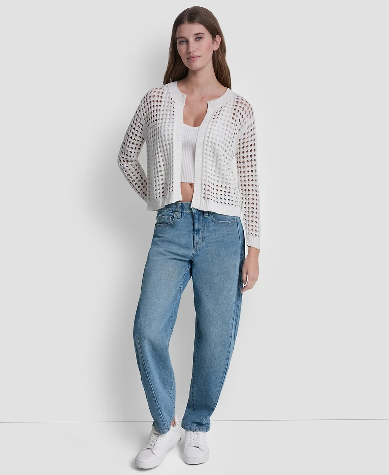 Dkny Jeans Women's Open-Stitch Drop-Shoulder Cardigan Sweater