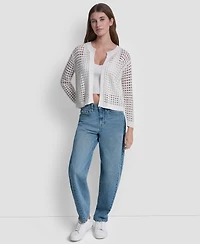 Dkny Jeans Women's Open-Stitch Drop-Shoulder Cardigan Sweater