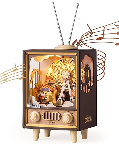 Robotime 3D Wooden Puzzles for Adults Diy Book Nook Kit 16" Ferris Wheel Music Box Model Building Set with Led Crafts for Adults Gifts Girl boy