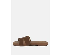 Ivanka Beige Cut Out Slip On Sandals