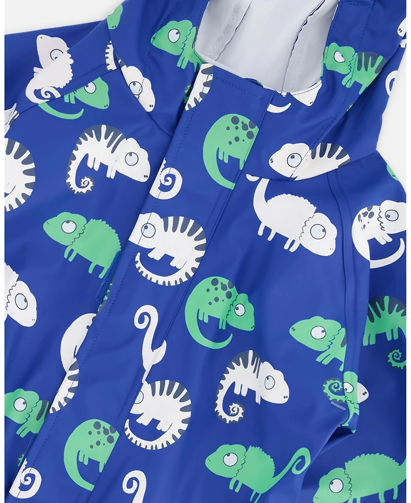 Deux par Toddler Boys Rain One-Piece Polyurethane Blue Chameleon Print