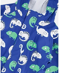 Deux par Toddler Boys Rain One-Piece Polyurethane Blue Chameleon Print