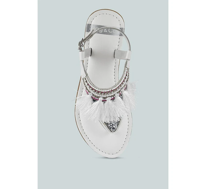 Risha Genuine Leather Tassel Sandals