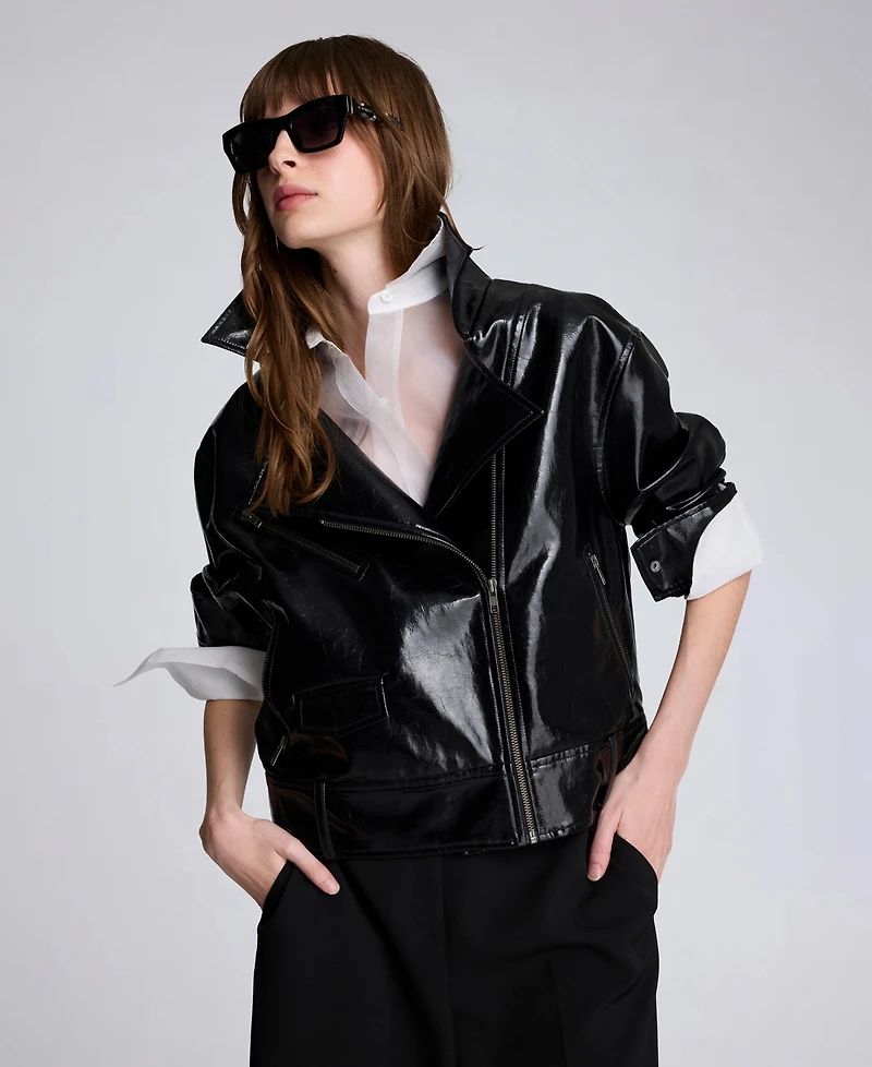 Kenneth Cole Women's Moto Collared Neck Jacket