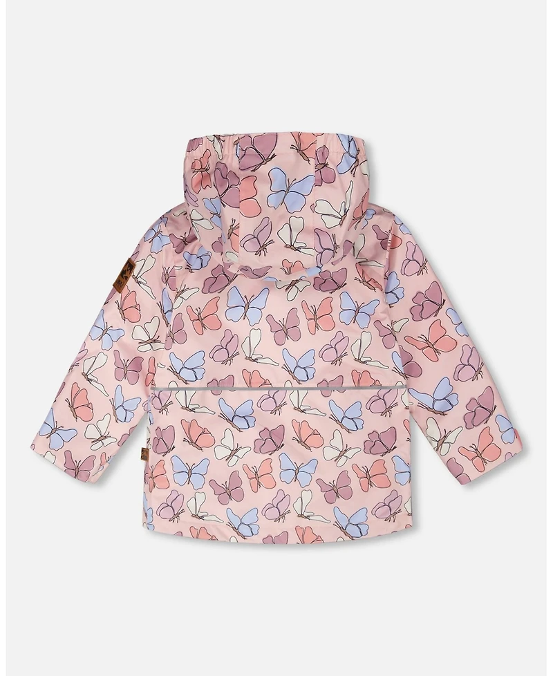 Deux par Big Girls Mid-Season Jacket Pink Printed Butterflies
