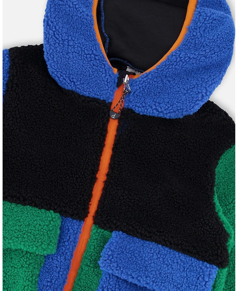 Deux par Boys Sherpa Jacket Blue Colorblock