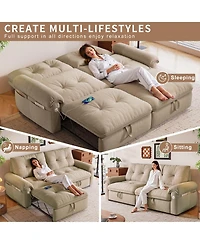 Boyel Living Multifunctional Sofa Bed, 77-inch Modern Velvet Fabric Convertible Couches, 2-in-1 Pull Out Bed with Usb Charger, Beige