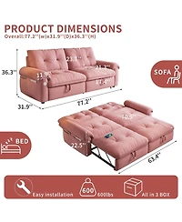 Boyel Living Multifunctional Sofa Bed, 77-inch Modern Velvet Fabric Convertible Sofa Couches, 2-in-1 Pull Out Sofa Bed with Usb Charger, Beige