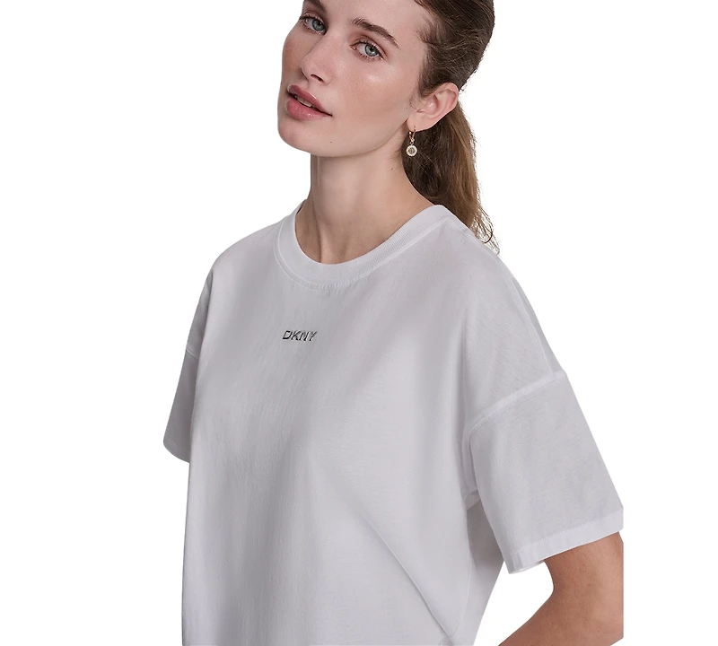 Dkny Sport Women's Metallic Bubble Logo Drop Shoulder Pull-On T-Shirt