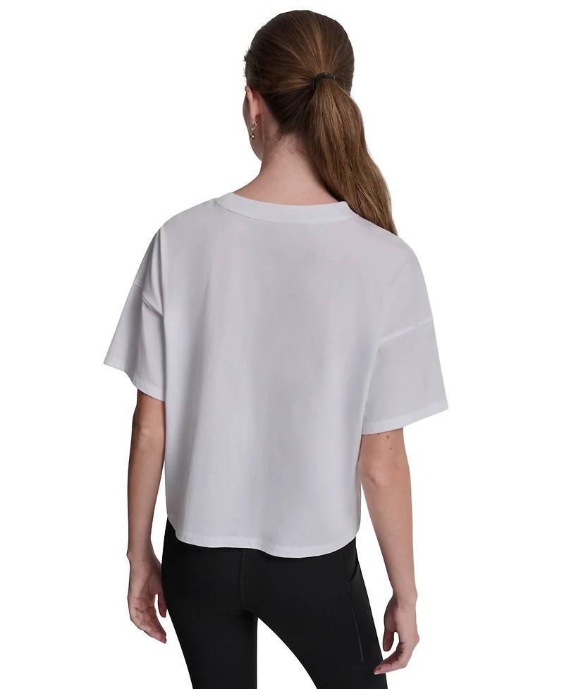 Dkny Sport Women's Metallic Bubble Logo Drop Shoulder Pull-On T-Shirt