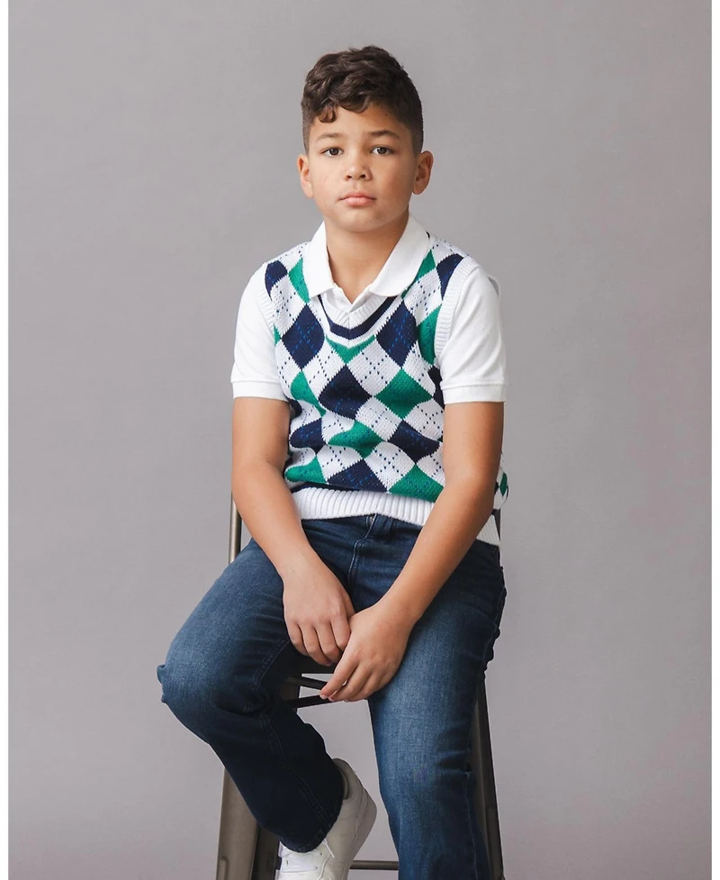 Hope & Henry Little and Big Boys' Organic V-Neck Argyle Sweater Vest