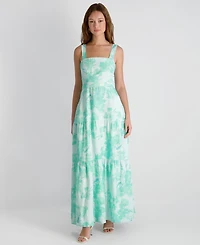 French Connection Women's Cooper Linen Sophie Fleur Square Neck Maxi Dress