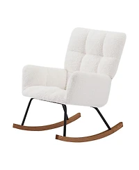 Flynama Off White Comfy Upholstered High Backrest Rocking Chair for Nursing Baby Reading Napping Nursery Living Room