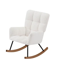 Flynama Off White Comfy Upholstered High Backrest Rocking Chair for Nursing Baby Reading Napping Nursery Living Room