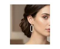 Rachel Glauber Elegant Cubic Zirconia Encrusted Oval Hoop Drop Earrings