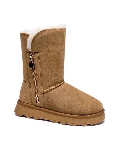 Pazstor Women's Shearling and Suede Winter Boots CY2466