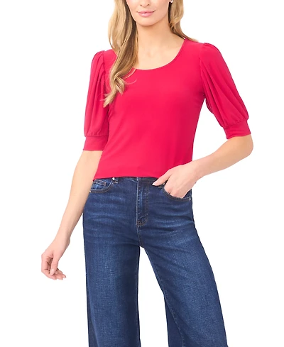 CeCe Women's Shirred Scoop-Neck 3/4-Sleeve Knit Top