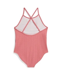 Polo Ralph Lauren Girls' 2T-6X Mini-Cable Jacquard Round Neck One-Piece Swimsuit