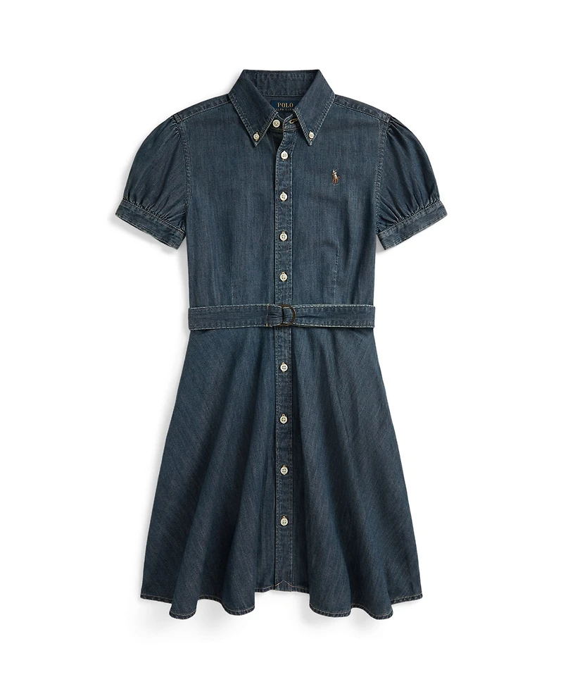 Polo Ralph Lauren Girls' 7-16 Belted Indigo Button-Down Collar Denim Shirtdress