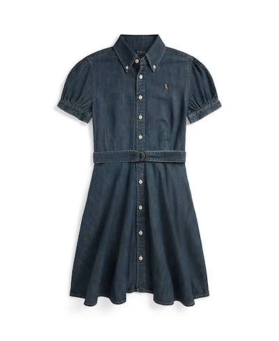 Polo Ralph Lauren Girls' 7-16 Belted Indigo Button-Down Collar Denim Shirtdress