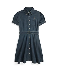 Polo Ralph Lauren Girls' 7-16 Belted Indigo Button-Down Collar Denim Shirtdress