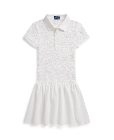 Polo Ralph Lauren Girls' 7-16 Smocked Stretch Mesh Four-Button Placket Dress