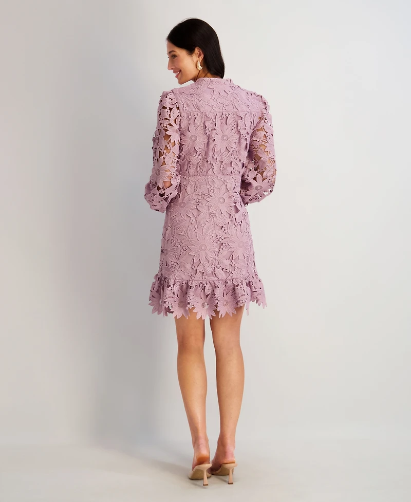 kensie Women's Heavy Floral-Lace Long-Sleeve Mini Dress