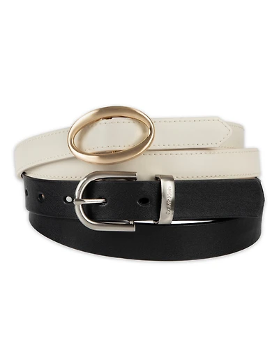 Calvin Klein Center-Bar and Metal Loop Buckles 2-Pack Skinny Belt Set