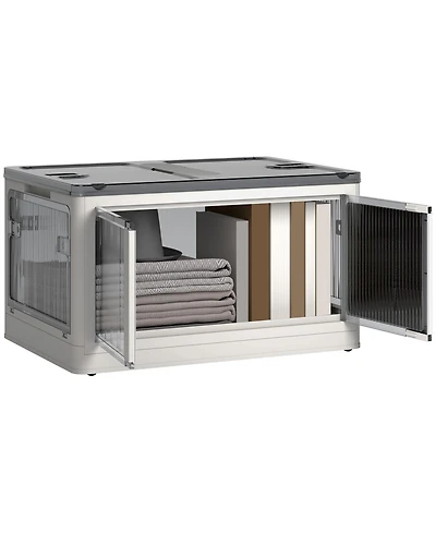 Homcom 3 Stackable Storage Bins w/ Lids, Wheels, Collapsible, 18 gal,