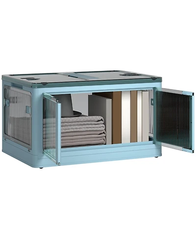 Homcom 3 Stackable Storage Bins w/ Lids, Wheels, Collapsible, 18 gal,