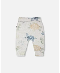 Deux par Baby Boys Cotton Jersey Evolutive Pants Grey Mix Turtle Print