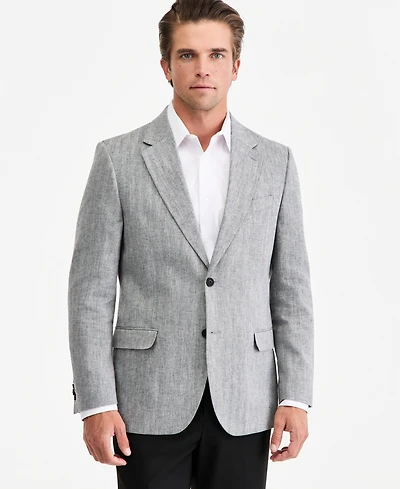 Nautica Men's Modern-Fit Herringbone Cotton & Linen Blazer