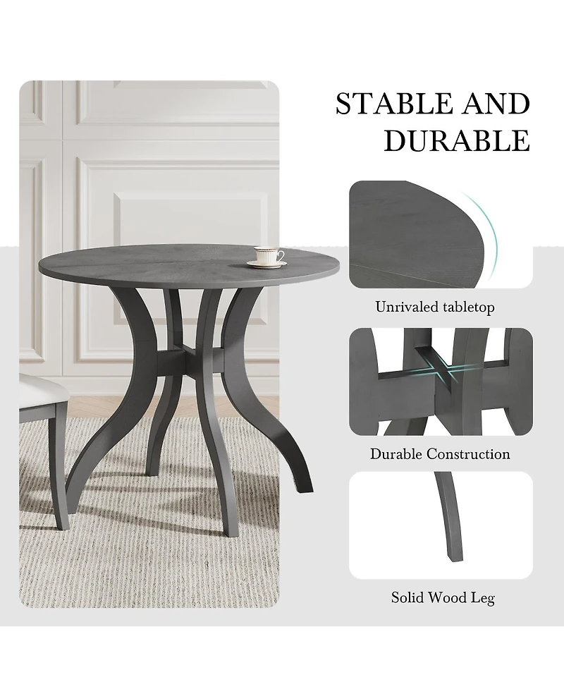 Streamdale Furniture Oak Gray Round Dining Table 39.4" - Solid Wood Legs, Timeless Elegance