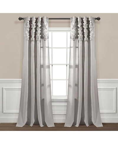 Lush Decor Ruched Waterfall Linen Textured Window Curtain Panel Single 52"W x 84"L Off Light Gray - Gray Curtains For Bedroom
