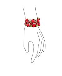 Bling Jewelry Wide Red Crystal Flower Cuff Bracelet in Oxidized Gold Plating Flexible Design
