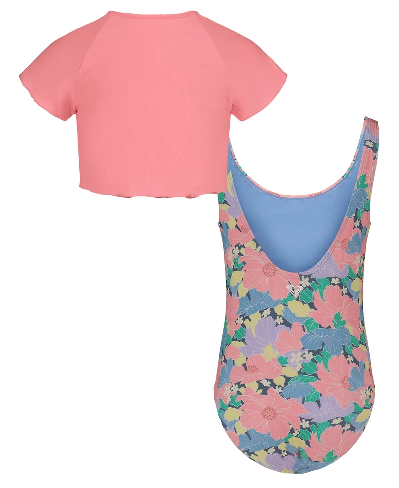 Roxy Girls' 8-16 Scoop Neck Top & Floral One-Piece Swimsuit, 2-Piece Set