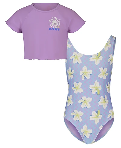 Roxy Girls' 8-16 Top & Zigzag Pattern One-Piece Swimsuit, 2-Piece Set