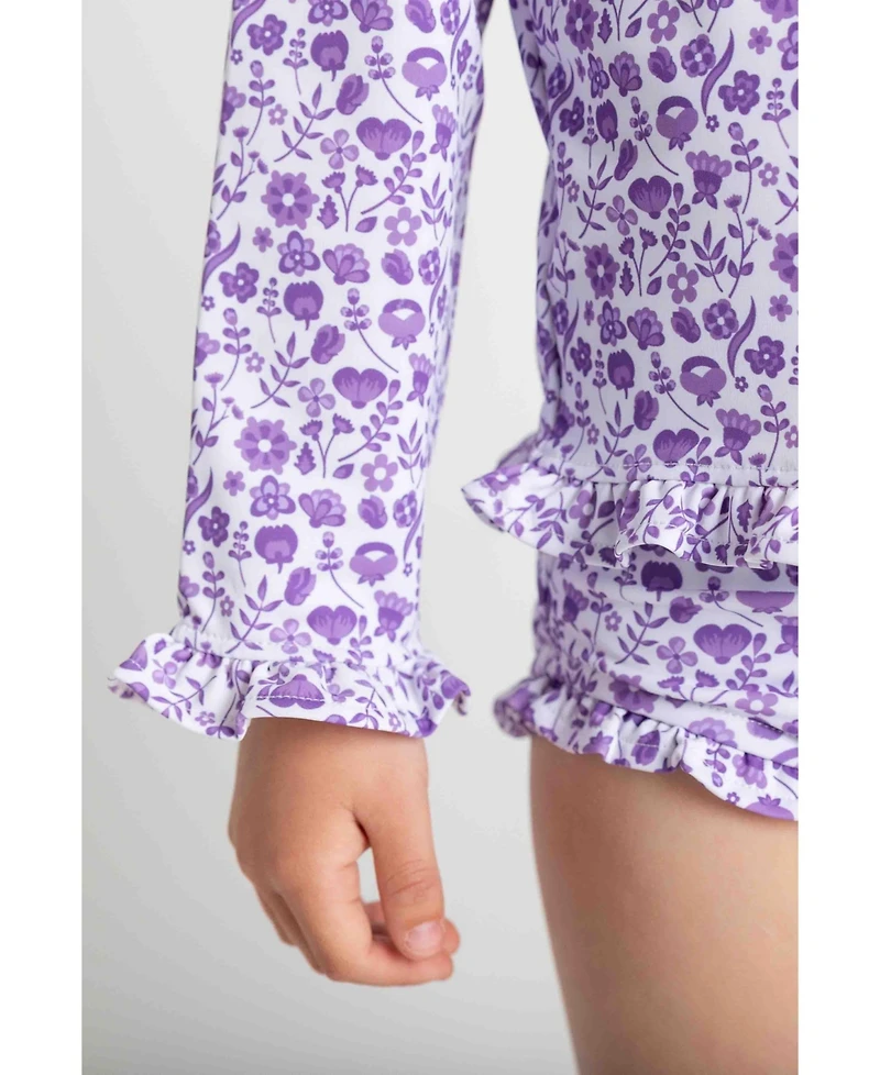 Florence Eiseman Big Girls Floral Print Rashguard Swimsuit with Ruffles