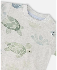 Deux par Baby Boys Jersey T-Shirt and Cotton Shorts Set Grey Mix Turtle Print