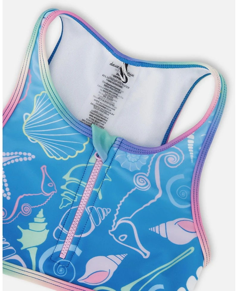 Deux par Deux Girl Two-Piece Swimsuit Blue Shell Print - Toddler|Child