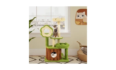 Aostirmotor Machine-Washable Cat Tree with Jungle Theme, 40-Inch Featuring Removable Peach Skin Cover, Sisal Scratching Post & Interactive Toys
