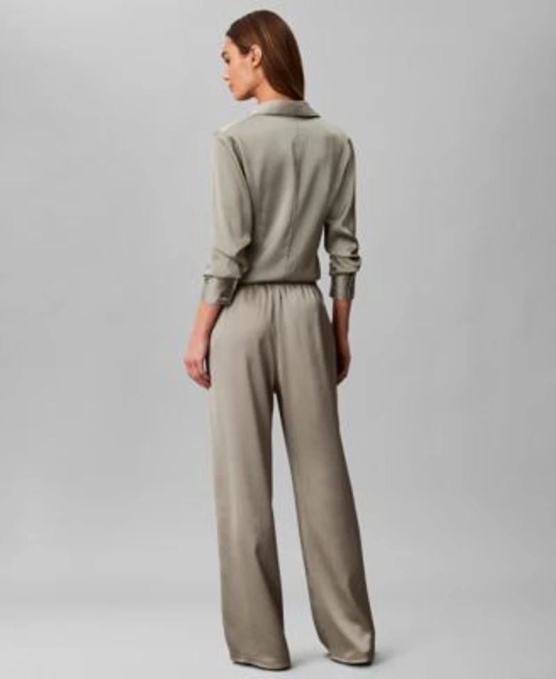 Calvin Klein Womens Hammered Fitted Collared Shirt Hammered Pull On Pants