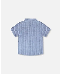 Deux par Big Boys Printed Chambray Short-Sleeve Shirt Blue Denim Stripes