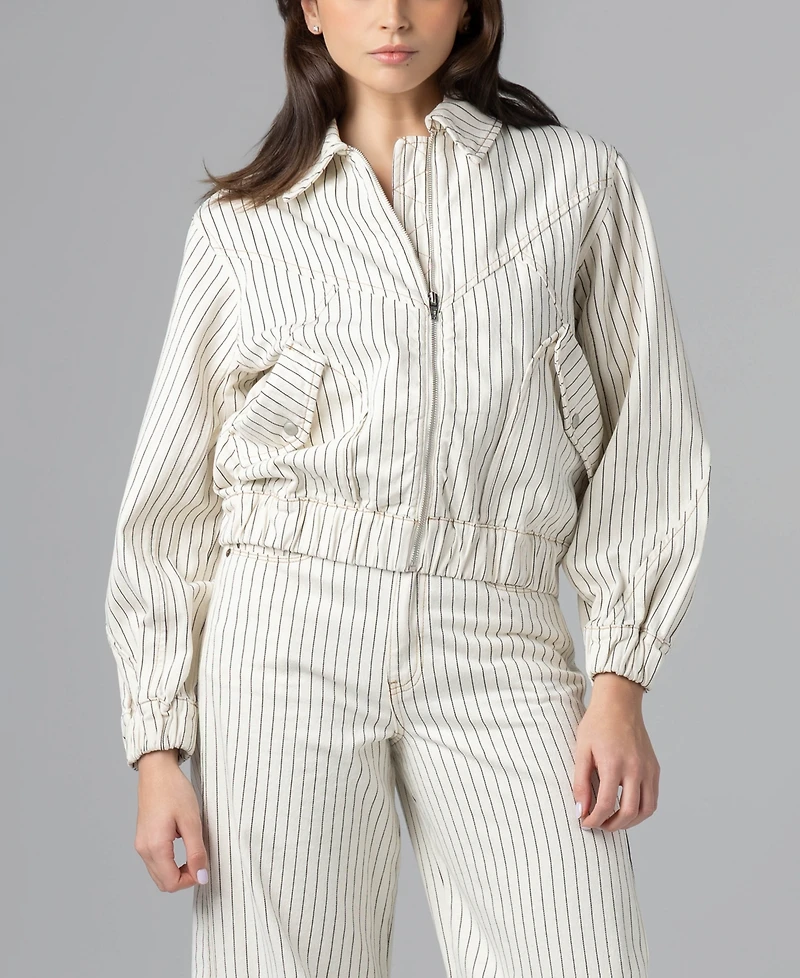 Blank Nyc Women's Rail Road Stripe Collared Bomber Jacket